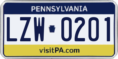 PA license plate LZW0201