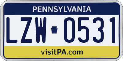 PA license plate LZW0531