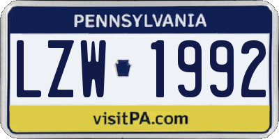 PA license plate LZW1992