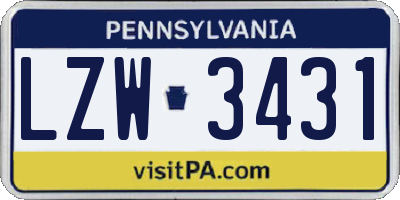 PA license plate LZW3431