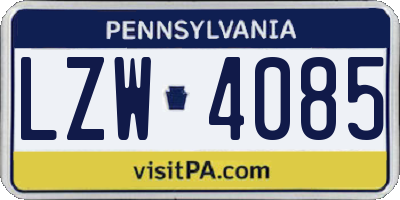 PA license plate LZW4085