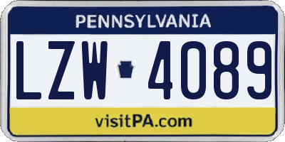 PA license plate LZW4089