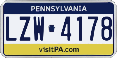 PA license plate LZW4178