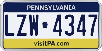 PA license plate LZW4347