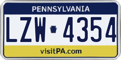 PA license plate LZW4354