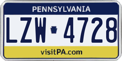 PA license plate LZW4728