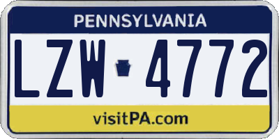 PA license plate LZW4772