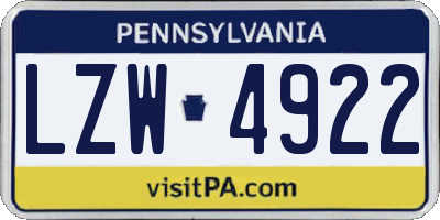 PA license plate LZW4922