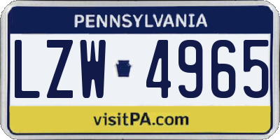 PA license plate LZW4965