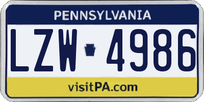 PA license plate LZW4986