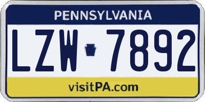 PA license plate LZW7892