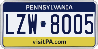 PA license plate LZW8005