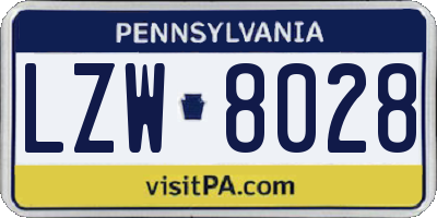 PA license plate LZW8028