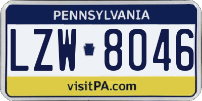 PA license plate LZW8046