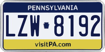 PA license plate LZW8192