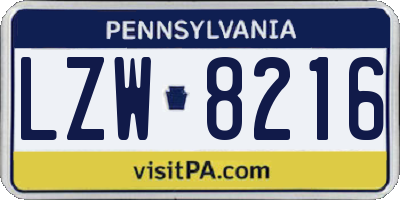 PA license plate LZW8216