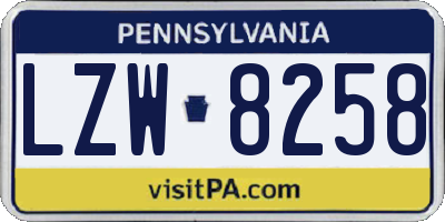 PA license plate LZW8258