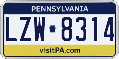 PA license plate LZW8314