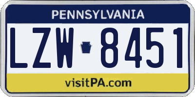 PA license plate LZW8451