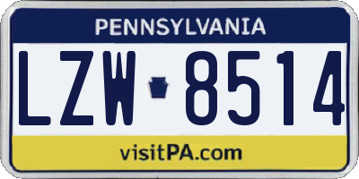 PA license plate LZW8514