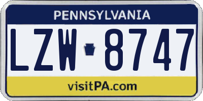 PA license plate LZW8747