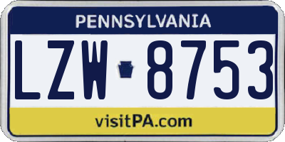 PA license plate LZW8753