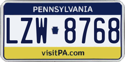 PA license plate LZW8768