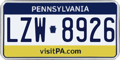 PA license plate LZW8926
