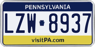 PA license plate LZW8937
