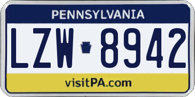 PA license plate LZW8942