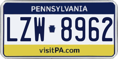 PA license plate LZW8962