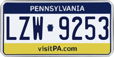 PA license plate LZW9253