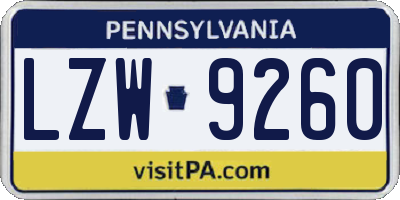 PA license plate LZW9260
