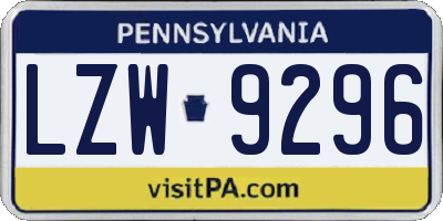 PA license plate LZW9296