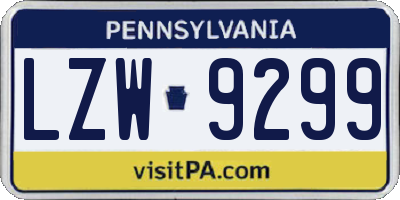 PA license plate LZW9299