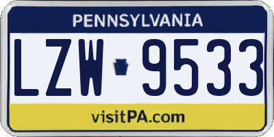 PA license plate LZW9533