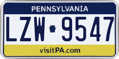 PA license plate LZW9547