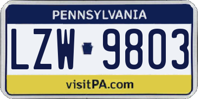 PA license plate LZW9803