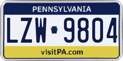 PA license plate LZW9804
