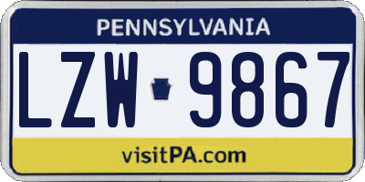PA license plate LZW9867