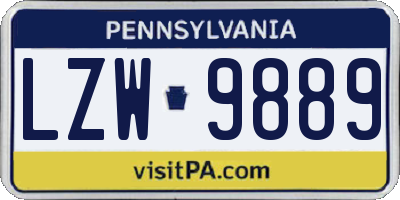 PA license plate LZW9889