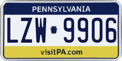PA license plate LZW9906