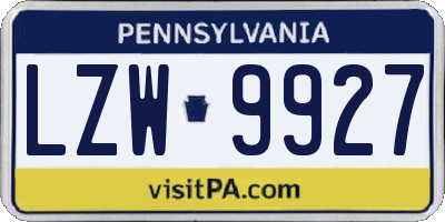 PA license plate LZW9927