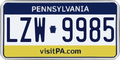 PA license plate LZW9985