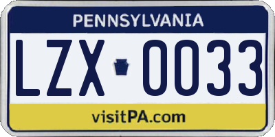 PA license plate LZX0033