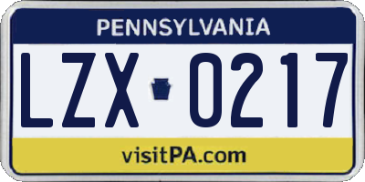 PA license plate LZX0217