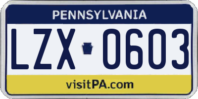 PA license plate LZX0603