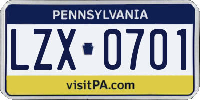 PA license plate LZX0701