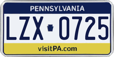 PA license plate LZX0725