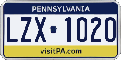 PA license plate LZX1020
